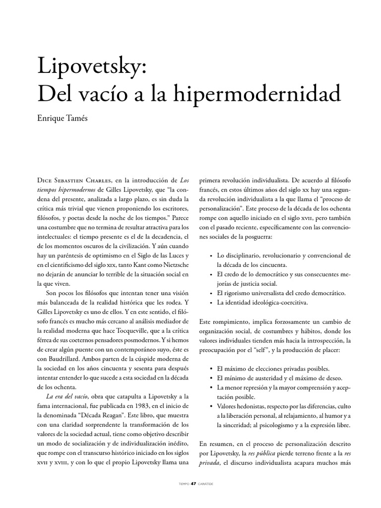 del vacio a la hipermodernidad lipovetsky